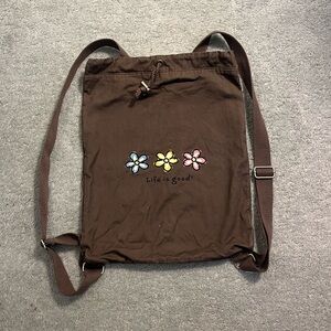 Life is Good Cotton Drawstring Backpack